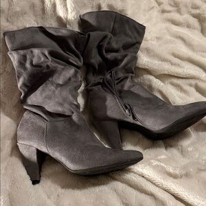 Christian Siriano Suede Charcoal Heeled Boots